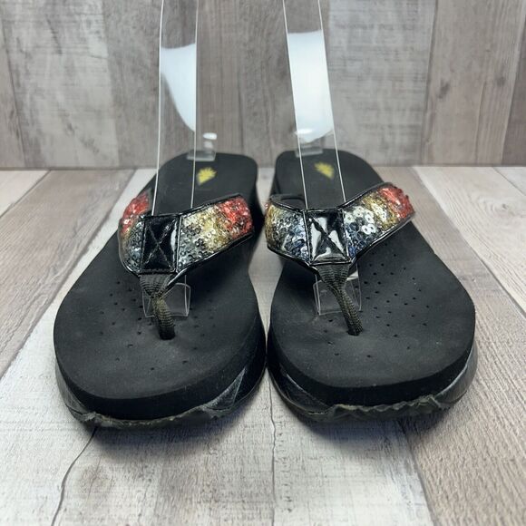 Volatile Y2K Women's Platform Sandal Flip Flop Thong Sequin Slip On Black Size 8 - Picture 3 of 16